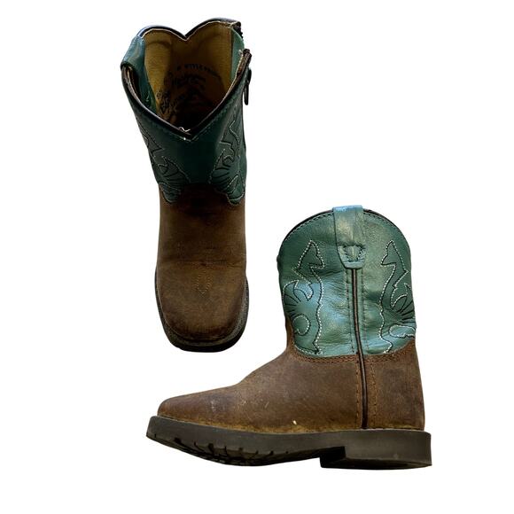 Masterson Boot Co Turquoise Square Toe Girls Cowgirl Boots Size 6.5 - Picture 1 of 4